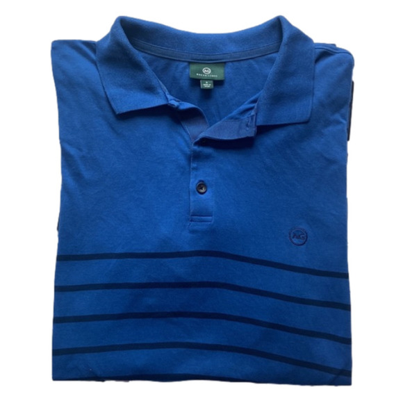 AG Adriano Goldschmied Blue with Navy Blue Stripes Polo Shirt - Picture 1 of 5